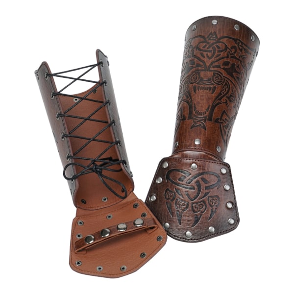 Justerbara medeltida präglade armbandshållare Vintage konstläder Riddarhandskar Vikingarmband Läderarmskydd Brown B