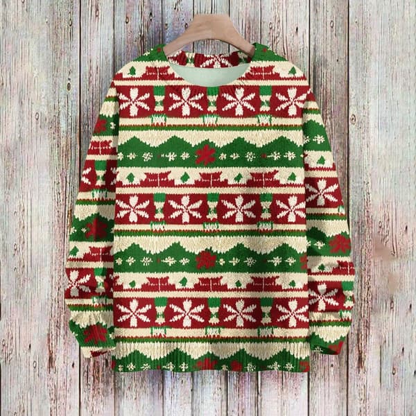 Langærmet julepullover til kvinder 3D-juleprintet pullover sweatshirt Light Green L