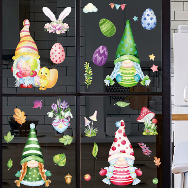 9st Glad Påsk Fönster Clings Gnome Bunny Eggs Väggdekal Glas Statisk Dekal null - A