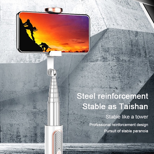 Allt-i-ett Anti Shake Selfie Stick för Smartphone Vlog Live Video Record Selfie med 360° fjärrkontrollrotation Black