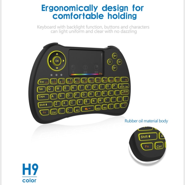 H9 2,4 GHz mini-trådlösa tangentbord med bakgrundsbelysta minitangentbord Pekplatta Perfekt för TV-box och bärbara surfplattor null - Colorful backlight