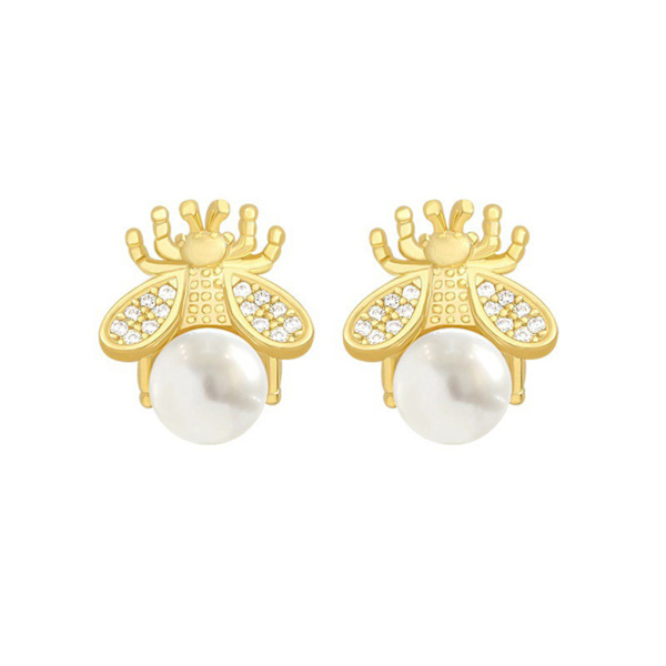 Utsökt Honey Bee Pearl Örhängen Mode Temperament Mångsidig Litet örhänge Elegant Lady Smycken Present för kvinnor Tjej