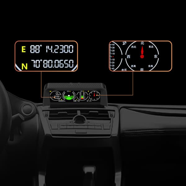 Digitalt Inklinometer Alarm Hastighet Bilkompass med LCD Head-Up Display