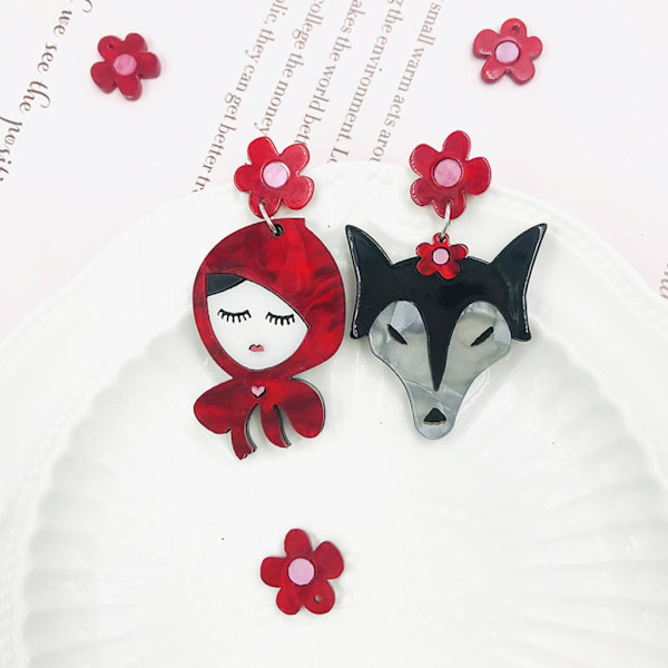 Wolf and Little Red Shape Örhängen Akryl Material Stud Örhängen för kvinnor Smycken Presenter Mode örhängen Drop Earrings