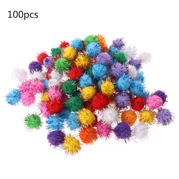 100 stk. 25 mm Mini Fluffy Bløde Pomponer Glitterkugle Håndlavede Børnelegetøj DI