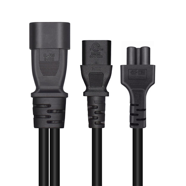 3-stifts IEC320-C14 hankontakt till IEC320-C13+C5 adaptersladd hona Y-splitter Power omvandlare