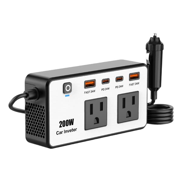 200W Bilinverter DC12V til 110V med USB C og USB A Hurtiglading for Laptoper