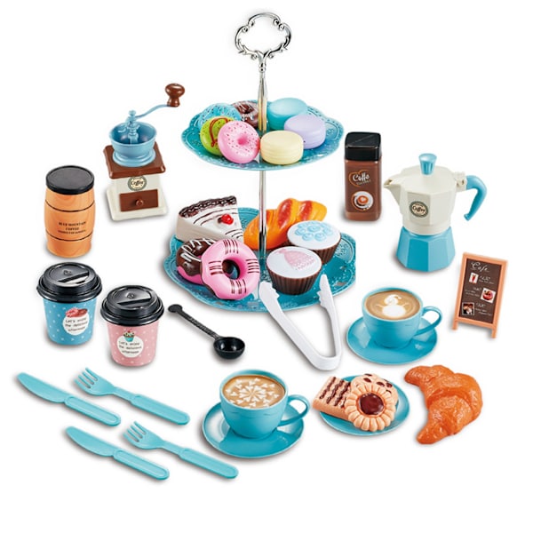 Teesett for barn, for små jenter, til lek med dessert og leke-kaffemaskin, alder 3 4 5 6 7 8, leke-te innendørs og utendørs