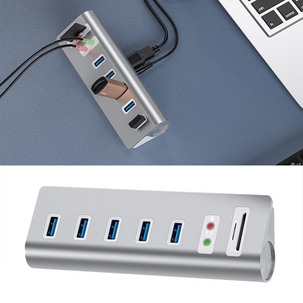 USB Hub 5-portar USB3.0 Dockningsstation Power Ljudgränssnitt SD TF Dubbel kortplats för dator PC Laptop