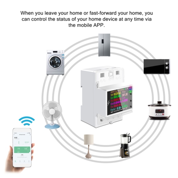 El Power Spänning Ström Monitor WiFi APP-Control Rail Montering Elanvändningsmonitor Fungerar med Tuya-Alexa