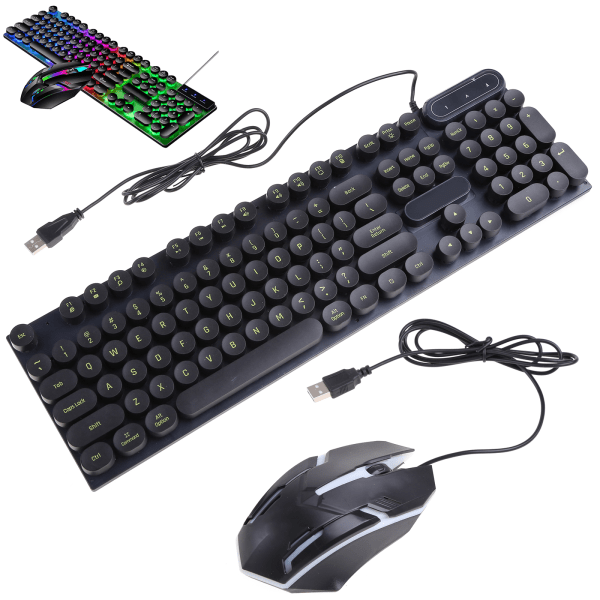 Steampunk Gaming Mekaniskt Tangentbord Metallpanel Rund Retro Keycap Bakgrundsbelyst Black