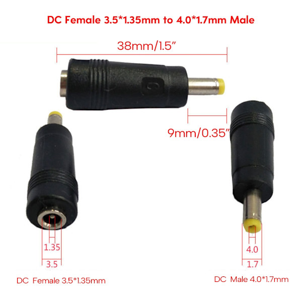 Universal DC3.5x1.35mm hona till DC4.0x1.7mm/5.5x2.1mm/DC5.5x2.5mm hane-adapter för bärbar dator, kamerakontaktomvandlare 5.5x2.5mm
