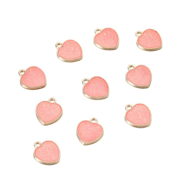 10 stycken Charm Love Heart Pendant Handgjorda smyckenstillbehör Gör-det-själv-mobiltelefoner för case Attraktivt Pink