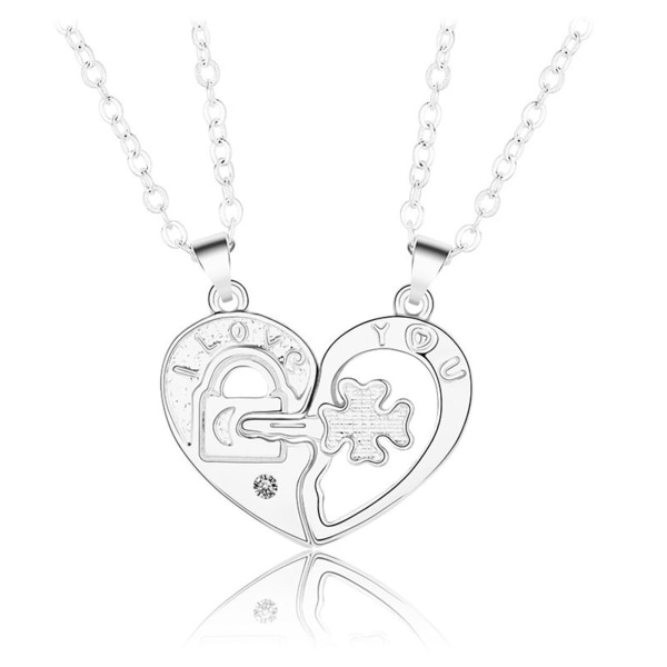 2x Personlig för Key Heart Pussel Halsband Set Interlocking Heart för Key Pendant Halsband för Kvinnor Par Smycken null - B