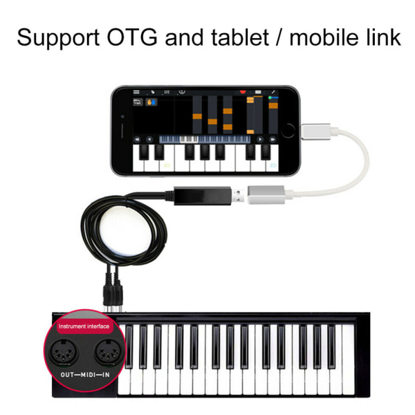 USB IN-OUT MIDI-kabel One In One Out-gränssnitt Linjekonverterare PC till musiktangentbord Adaptersladd 2 meter Längd