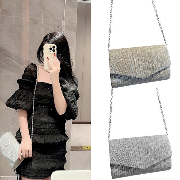 Kvällsväska Glitter Party Bröllopsväska Dam Kedja Axelrem Crossbody-väska Matchande clutchväska för bal Gold