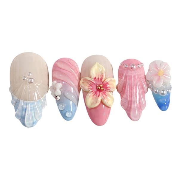 3D Blomster Press On Manicure Sæt med 30 Stykker og 15 Størrelser Æske