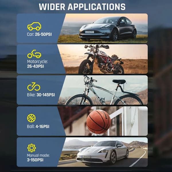 Effektiv dækpumpe luftkompressor til motorcykel med sikkerhedsfunktioner