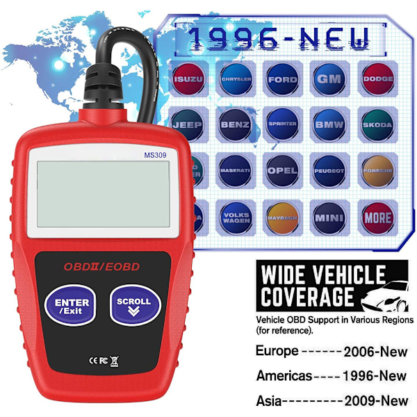 MS309 OBD2 OBDII Scanner Portabel Bilkodläsare Diagnostikverktyg Testare