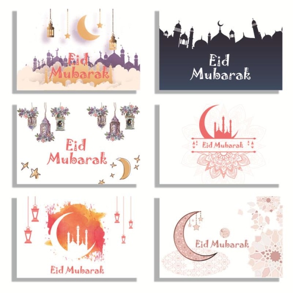 Eid Mubarak gratulationskort 6 st Moon Castle Paper Message Tackkort null - QL68