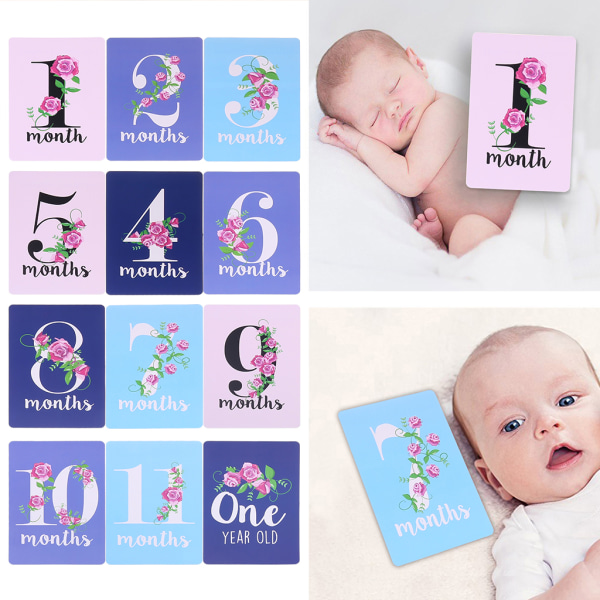 1-12 månader Baby Månatlig Milstolpe klistermärke Baby rekvisita Foto klistermärken Blomväxter Fotografiska rekvisita