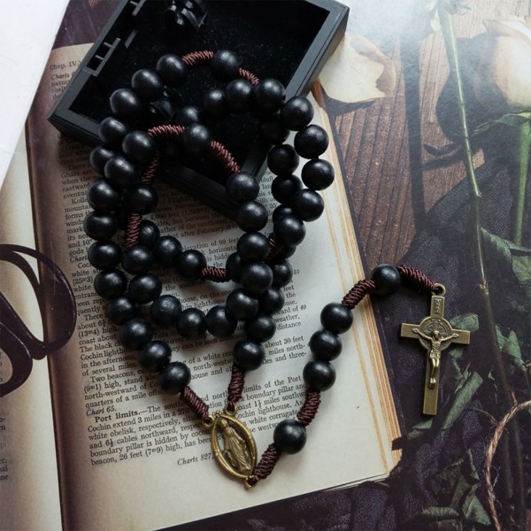 Handvävt rep Religion för kors Rosenkrans Halsband Hängande hänge för kvinnor Män Ber Meditation Presentmaterial