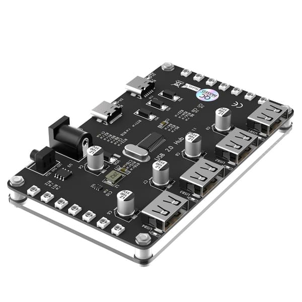 USB 2.0 4-portars hubb med LED-ljus, ersättningsadapterkort, extra ström