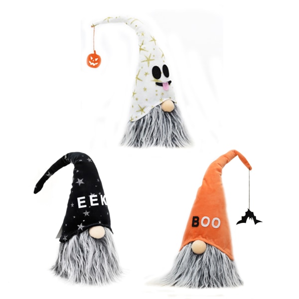 Halloween Gnomes Plyschdekor Handgjord Tomte Svensk Gnome Nisse Bordsdekoration White