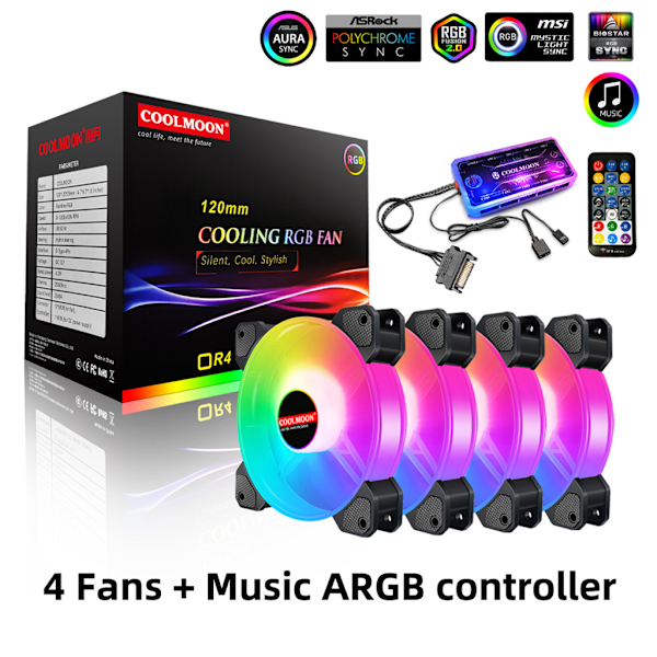 Computer PC blæser Aura Sync Support Juster RGB køleblæser 120mm Støjsvag Kontrol Computer Køling RGB til Kabinetblæsere