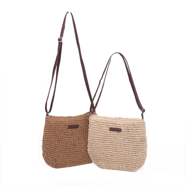 Sommar Halm Crossbody väska Dam Beach Holiday vävda axel handväska Plånböcker Khaki