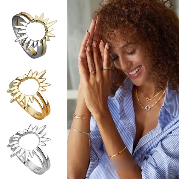 2x för Solblomstaplingsband Ringar Guld Silver Färgdeklaration Mode festliga smycken Individuell ring för kvinnor Gi Gold+silver - 6