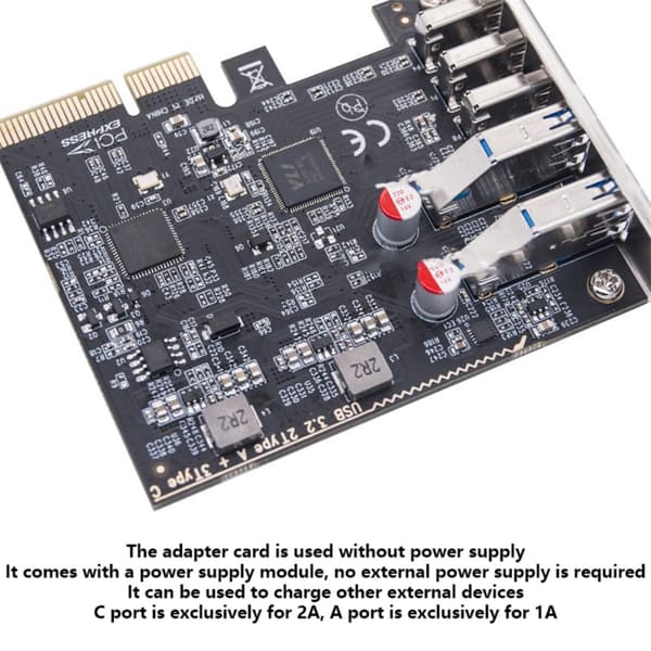 PCIe 4X USB3.2 Gen 2 -kortti useilla USB Type C -porteilla helppoa integrointia varten