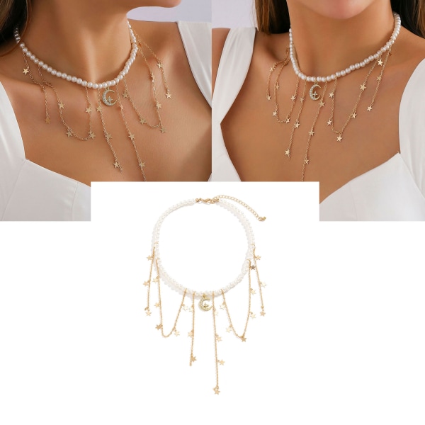 Barock pärlhalsband Choker Nyckelbenskedja Halsband Star Tofs Halsband Pearl Choker Dam Hals Smycken