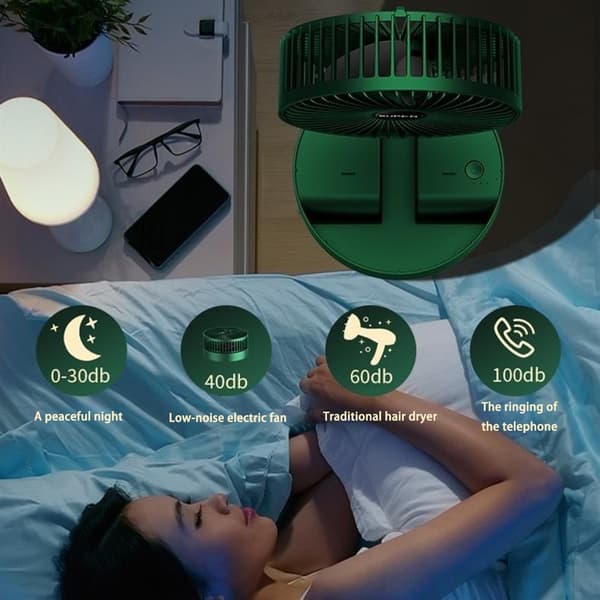 Støjsvag Ventilator 2 Hastigheder Genopladelig Mini Ventilator Foldbart Design til Sengekant Camping White charging