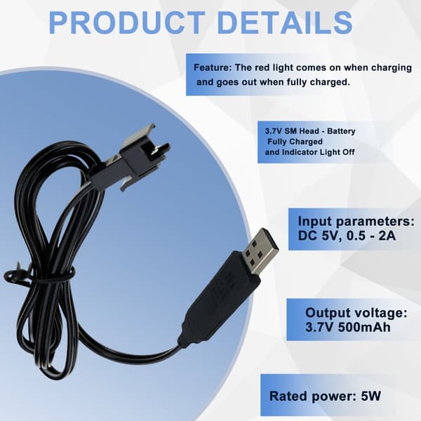 USB-laddningskabel för 3,7V Litiumbatteriladdare SM2.0-2P Framåt för Bil