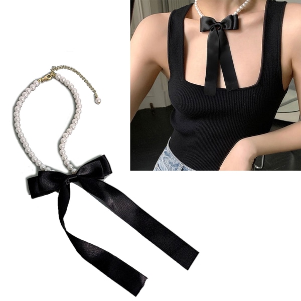 Vintage Design Sense Nisch Kall vind Överdriven rosett hänge Halsband Nyckelbenskedja Kvinnliga Simulerade pärlsmycken A