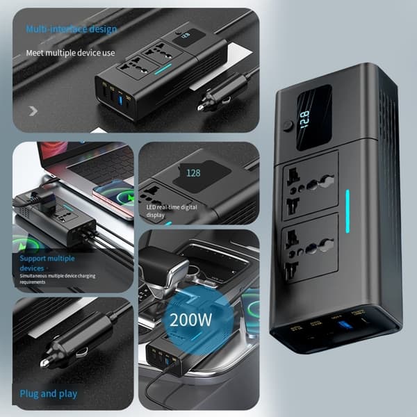 200W Bil Strømomformer 12V til 220V USB 5V Auto Opladere Adapter Til Laptop