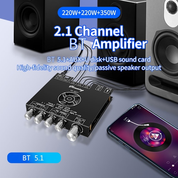 YS-AS21 2.1-kanals TPA3255 Bluetooth-kompatibel digital power Hög bas subwoofer 220WX2+350W