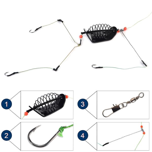 20-100g Fiskemaddingbur Ståltråd 3 Line Krog Fiskefoder med Holder 90g