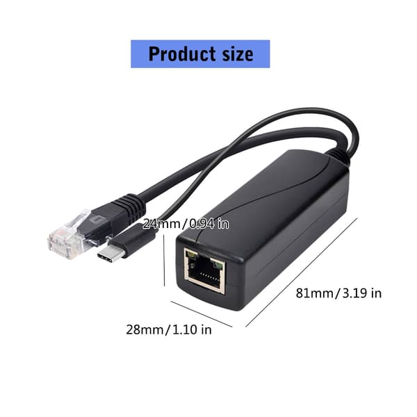 Universal POE-splitter med USB C-tilkobling Strømforsyning for elektronikk