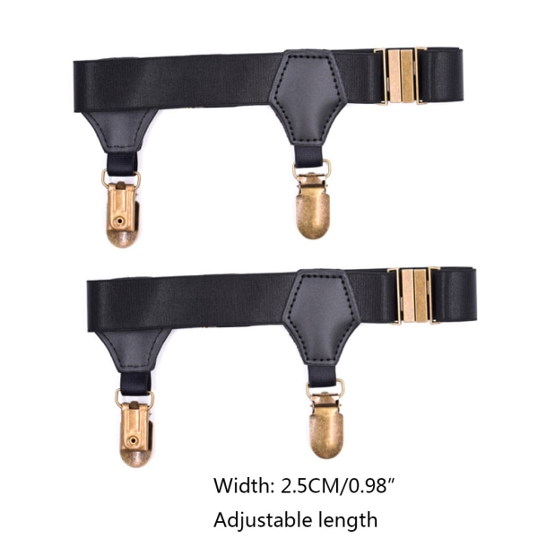 Svarta strumpor Hängselhållare Strumpebandsbälte med dubbla halkfria metallklämmor