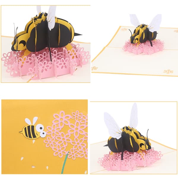 Bee Flower Gratulasjonskort Håndlagde Bursdag Bryllupsinvitasjon 3D for Pop Up Bil