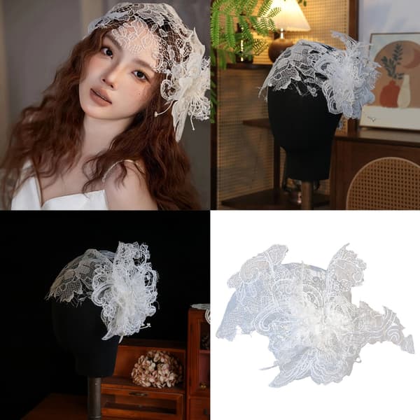 Oversized Blomst Prinsesse Caps Hodesmykker Jenter Hodeplagg Bryllupsfest