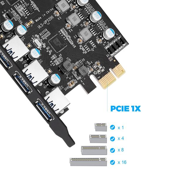 PCI-e USB3.0-kort 7 portar Typ C (2) Typ A (5) med FL1100-chip utan extra power för stationär dator