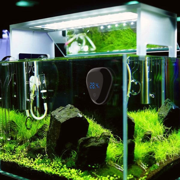 Aquarium Digital Termometer Storskärm Fish for Tank Termometrar Självhäftande LED-skärm Inga stökiga ledningar i Terrari