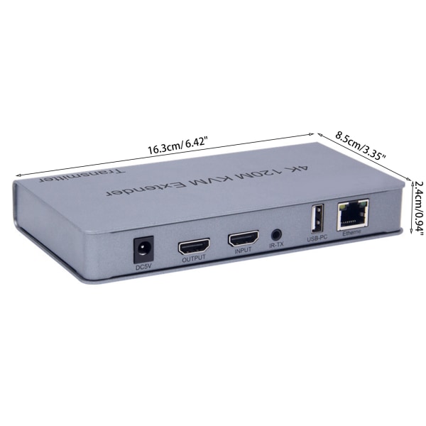 4K120M KVM Extender-mottagare HDMI-kompatibel KVM Extender Over Cat5e/6/7-sändare, för DC 5V /1A Power Plug & for Play