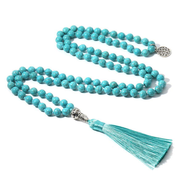 Gems Necklace 108 Handknuten 8mm Ädelsten Runda Pärlor Tofsar Pärlor Halsband Meditation Buddhism Bön för helande