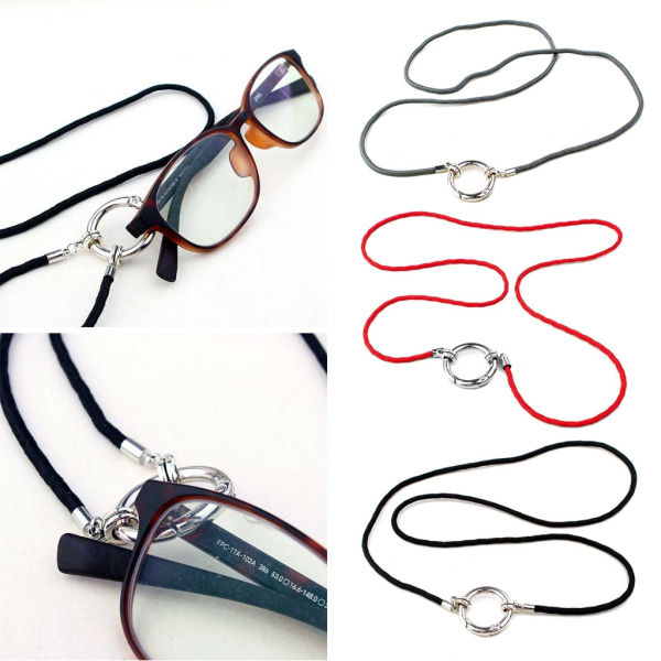 Glasögonhållare Halsband Ring Enkel glasögonhållare Rem Kedja Solglasögonhållare Anti-förlorad sladd Halsband för kvinnor män Black