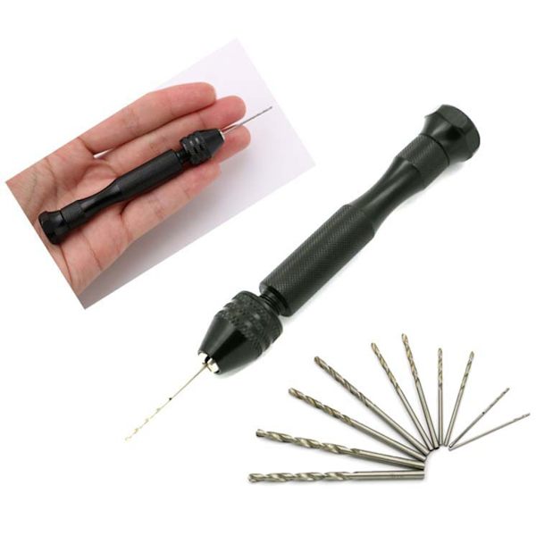 1 set epoxistålstift skruvskruv handborr med 10 borrskär manuell hantverksminiborr för Sharp HSS Micro Mini spiralborr Bi