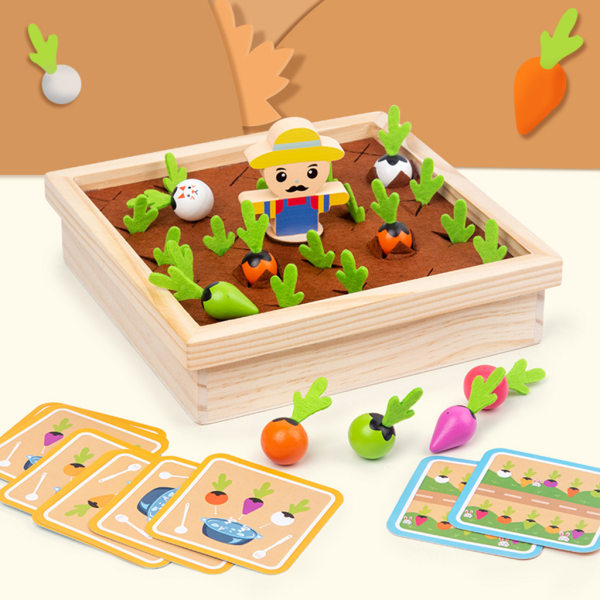 Leksaker för toddler Morotsskörd Plantering Träleksak Färg Rädisor Minnessortering Spel Presenter för förskolebarn
